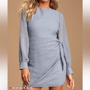 NEW Lulu’s Much Love Light Blue Swiss Dot Long
Sleeve Tie-Front Mini Dress - XS
